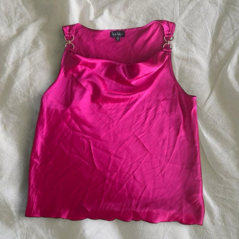 Nicole Miller Women's Fuchsia Satin Tank Top with Ring-Detail Straps